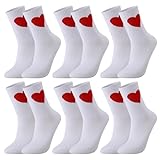 Utensilsto 6 Paar Lustige Socken 37-42 Herz Socken Damensocken Haussocken Weiß Tennissocken Damen Baumwollsocken Lustige Geschenke für Damen Freundin Valentinstag Jahrestag
