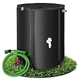 Melko - Regentonne faltbar 100L mit Auslaufhahn, PVC Stützstangen & 2 m Wasserschlauch - Mobiles Regenfass mit Überlaufschutz & Anschluss - Regenwassertonne witterungsbeständig für Gartenbewässerung