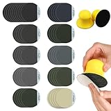 VACUBXBY Schleifklotz Klett Set mit 2 Nass-Trockene Hand Schleifklotz und 55 Runde Blatt Schleifpapier für Jesmonite Beton Terrazzo, 100 bis 7000 Grit für Handwerk Polieren