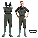 Gimisgu Wathose 70 Denier Nylon, PVC Angelhose, wasserdichte Fischteichhose mit Gummistiefeln, Bund, Taschen, und EIN kostenloser Haken, geeignet für Angeln, Jagd, Autowäsche, Bauernhof(EU 44)