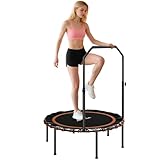 SPORTNOW 40'' faltbares Fitness-Trampolin, Mini-Trampolin Bungee Rebounder mit 5-stufig verstellbarem Griff für Erwachsene Indoor Outdoor-Übung, Orange