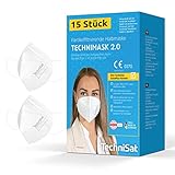 TechniSat TECHNIMASK 2.0 - FFP2 Maske (5-lagige Gesichtsmaske mit hochwertigem Vlies, Mund- und Nasen-Bedeckung, dermatologisch getestet, Made in Germany) Farbe weiß - 15 Stück…