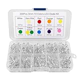 LED Diode 3mm Leuchtdioden Set Warmweiss Rot Blau Grün Chartreuse Weiß Orange Lila Rosa Gelb Dioden 2 Pin (10 Farben, 200 Stück)