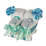 Windeltorte Zwillingswagen blau - Geschenk für Zwillingsbrüder - Windeltorte Kinderwagen für Zwillinge Jungen | Geschenk zur Geburt, Babyparty & Babyshower