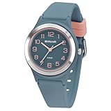 SINAR Mädchen-Armbanduhr Jugend Sportuhr Fitness Analog Quarz 10 Bar wasserdicht Silikonband Taubenblau Rosé Silber XB-48-22