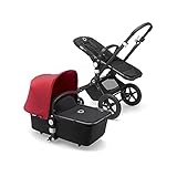 Bugaboo Cameleon 3 Plus: Vielseitiger 2-in-1 Kinderwagen mit drehbarem Lenker für eine komfortable Fahrt, Liegewanne, 0-4 Jahre, schwarzes Fahrgestell & rotes Sonnendach