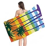 Strandtuch Gestreifte Kokosnusspalme Mikrofaser Handtuch Groß 100 x 200 cm,Saunahandtuch Schnell Trocknendes,Sandfreie Stranddecke,Saugfähiges Badetuch,Platzsparende Reisehandtuch,Sauna Zubehör Y1-711