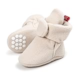 TMEOG Unisex-Baby Neugeborenes Fleece Booties Bio Baumwoll-Futter und rutschfeste Greifer Winterschuhe (C_Beige, 0_Months)