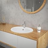 ML-Design Waschbecken aus Keramik Weiß glänzend 57x19,5x48,5cm Oval Einbauwaschbecken mit Hahnloch und Überlauf, Badezimmer Aufsatzwaschbecken Einbauwaschtisch Waschschale Waschplatz Handwaschbecken