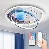 RRBEST LED Kinder Deckenlampe, Mond Oberfläche Astronaut Design Deckenleuchte, Dimmbar Jungen und Mädchen Zimmer Licht mit Fernbedienung, Schlafzimmer Decke Kindergarten Beleuchtung
