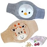 Hello Hippo Wärmflaschen für Babys, Kirschkerne: Giraffe & Pinguoin – Wärmender Gürtel trocken gegen Kolik, Mikrowelle oder Ofen – hypoallergen und waschbarer Bezug