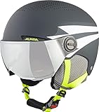 ALPINA ZUPO VISOR Q-LITE - Hochwertiger & Leichter Skihelm Mit Kontrastverstärkendem Visier Für Kinder, charcoal-neon matt, 51-55 cm