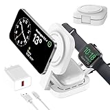 3 in 1 induktive Ladestation für Apple-Geräte, Faltbarer 3 in 1 kabelloses Ladegerät für Magsafe für iPhone 16/15/14/13/12 Serie, Apple Watch Serie, AirPods pro/2/3/4 (Adapter enthalten) (Weiß)