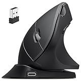 iClever Wireless Vertikale Ergonomische Maus, Wiederaufladbar Maus Kabellos mit Maus Jiggler, Leise 2.4G USB Funkmaus für Laptop, Computer Wireless Mouse für PC, Windows, MAC OS-Schwarz