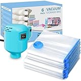 Kissleaf Vakuumbeutel für Kleidung Bettdecken mit Elektrische Pumpe 6 Stück (3 Jumbo, 3 groß) Reise Schnelles Ablassen der Luft Platzsparend