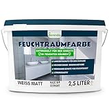 derendo Feuchtraumfarbe für Bad, Küche & Wohnräume, Wandfarbe weiß mit Langzeitschutz vor Feuchtigkeit Atmungsaktive Farbe feuchtigkeitsregulierend 2.5l Weiß, hohe Deckkraft (2,5 Liter)