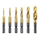 HSS-Gewindebohrer-Set, 6 Stück, 35 mm, Sechskantschaft, Spiralnuten, metrisches Gewinde, kompatibel mit Handbohrmaschinen, Tischbohrmaschinen und Sechskantbohrmaschinen, Größen bis M10, 6 Stück
