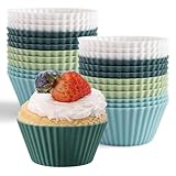24 Stück Silikon Muffinförmchen, BPA-Freie Antihaft Backformen, Wiederverwendbare Cupcake Förmchen für Kuchen, Creme, Pudding