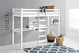 Kinder Hochbett mit Schreibtisch Etagenbett massiver Kiefer 90x200 cm (Weiss)