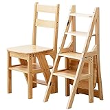 Klappbarer Bibliotheksleiter Aus Massivholz Trittleitern Trittstuhl Faltbarer 4-Stufen-Hocker Zweizweck-Trittleitern 4-Stufen-Kletterstufen-Ausstellungsständer Blumenständer (Color : Wood, S : 46x35