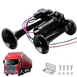 Gobesty LWK Hupe 12V, 150DB Super Laut Air Horn, Doppelrohr Lufthorn Train Horn mit Kompressor, Lufthorn Drucklufthorn Laute Hupe Kit, für 12V Fahrzeuge LKW Lörries Züge Boote Cars Vans, Schwarz
