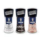 Morton Himalaya-Salz (70,9 g) & Meersalz (70,9 g) & schwarzer Pfeffer (34 g) Mühlen-Set, nachfüllbar und verstellbar, Allzweck, 3 Stück