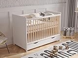 Love For Sleep Babybett Beistellbett 120x60cm mit Schaumstoffmatratze mit gestepptem Bezug Weiß-Kiefer Tokyo Kinderbett Baby Bett Holz - Kinderbett Babybett, Mitwachsend Gitterbett Baby Bed