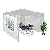 Relaxdays Seitenteile für Pavillon, 3er Set, 2x3 m, wasserdicht, Seitenwände mit Klettverschluss, PE, mit Fenster, weiß