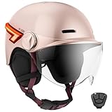 CASR Glow - LED-Helm für Fahrrad & Scooter - XL-Visier & abnehmbare Ohrpolster, Rück-Blinker & Fernbedienung - Stilvolles urbanes Design für Damen & Herren - Rosa - Größe M