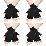 AURUZA 4 Paare Halbfinger Handschuhe Herren Winterhandschuhe Damen Unisex Warme Winter Fingerlose Handschuhe für Männer Frauen (4 Schwarz)