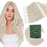 Ugeat Tape Extensions Echthaar 30cm Platinblond Invisible Tape in Extensions Echthaar Weißblond Remy Tape Extensions Echthaar Tape Extensions Seamless Extensions Echthaar Tape Blond 30g #60A 20stück