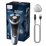 Philips Shaver Series 3000X – Elektrischer Nass- und Trockenrasierer für Männer in Himmelblau, mit SkinProtect-Technologie, ausklappbarem Bartschneider und ergonomischem Griff (Modell X3053/00)