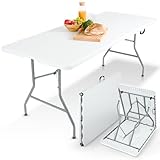 Arebos Buffettisch zusammenklappbar 182 x 74 x 74 cm Wetterfest Gartentisch Partytisch Klapptisch für Garten Terrasse und Balkon | 8 Personen | Campingtisch mit Tragegriff | Weiß