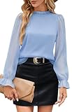 Odosalii Blusenshirt Damen Elegant Rüschen-Kragen Oberteile Langam Casual Einfarbig Blusentop Bishop Ärmel Chiffon Bluse Hemd Tunika