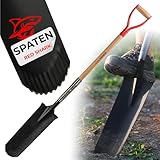 STREND PRO Spaten | Premium RedShark Gärtnerspaten | Drainagespaten mit Holzstiel | D Spatenstiel | Schmal Spaten für Garten mit stabiler Stahlkopf |für Harte, steinige Böden|Wurzelspaten Gartengeräte