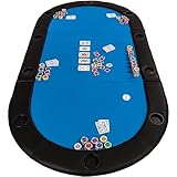 GAMES PLANET Faltbare Pokerauflage „Straight Flush“ mit Tasche, 208x106x3 cm, MDF Platte, gepolsterte Armauflage, 10 Getränkehalter, blau
