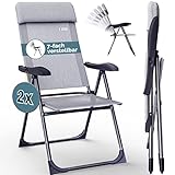 Casaria Gartenstühle 2er Set Klappbar 7-Fach Verstellbar Alu mit hoher Rückenlehne Liegefunktion Faltbar Balkon Campingstuhl Klappstuhl Hochlehner