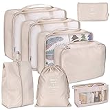 Reise-Verpackungswürfel, 8-teiliges Set Reisewürfel, faltbare Gepäckaufbewahrungstasche, leichte Gepäckaufbewahrungstasche (Beige)