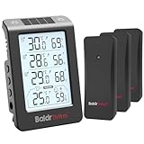 BaldrTherm Solar Power Wireless Dreik Thermometer Hygrometer, großes Display Temperatur und Luftfeuchtigkeit Monitor, Smart Auto Hintergrundbeleuchtung, 100.6 m Reichweite und Echtzeitwarnungen