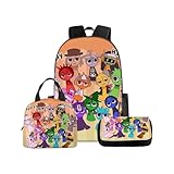 Sp𝒓u𝒏𝒌𝒊 Schulrucksack 3 Teiliges Set,Kinderrucksäcke Mädchen Jungen Leicht Backpack,Sp𝒓u𝒏𝒌𝒊 Musikspiele Characters Rucksack Teenager,Schultaschen Schulbedarf Buchtasche Geschenk(#E)