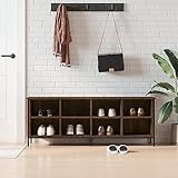 Qnhdfrt Holzwerkstoff Stahl Schuhregal Schuhschrank mit Sitzbank Braun Eichen-Optik 131x35x50cm Organizer für Flur Camping platzsparende Schuhaufbewahrung