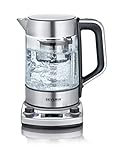 SEVERIN Tea Maker mit Auto-Liftfunktion, Wasserkocher mit Temperatureinstellung und Quick-Boil-Funktion, Glas Wasserkocher für bis zu 1,7 l Wasser oder 1 l Tee, Edelstahl gebürstet/schwarz, WK 3422