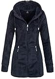 Sublevel Damen Teddyfleece-Jacke Mantel LSL-357 mit Kapuze Indigo Blue L