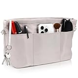 BINYI Taschenorganizer Shopper Innentasche für Handtasche Organizer aus Nylon Taschen Innen Wasserdicht mit Schlüsselbund und Reißverschluss Tasche Damen für Longchamp Tote Bag Handbag Purse (Grau)