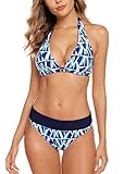 Aidotop Damen Bikini Set Triangel Badeanzug Strand Ties Zweiteiliger Bademode Bikinihose（Blue Geometry,S