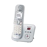 Panasonic KX-TG6821GS DECT Schnurlostelefon mit Anrufbeantworter (strahlungsarm, Eco-Modus, GAP Telefon, Festnetz, Anrufsperre) perl-silber