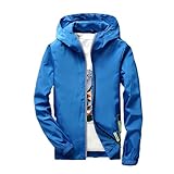 Regenjacke Damen Fahrrad, Regenjacke Herren Sonnenschutz Windbreaker Windjacke Atmungsaktiv Fahrradjacke Mit Kapuze Sportjacke Übergangsjacke Leichte Wasserdicht Fahrrad Einfarbig, Blau, 7XL