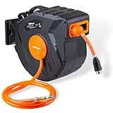 Druckluftschlauch Aufroller Druckluft Schlauchaufroller Schlauchtrommel mit Standard-Schnellkupplung NW 7,2-1/4 Zoll mit Wandhalterung und Automatik Auf- und Abrollfunktion - 'DSA-020' - 20 Meter