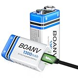 9V Akku Block Wiederaufladbare, 1300mAh 9V Lithium-ionen Batterie, Micro USB Ladegerät mit 2-in-1 Ladekabel für Rauchmelder, Alarme Tastatur Mikrofon 2 Stück