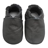 Bemesu Echtleder Hausschuhe Säugling Krabbelschuhe Hausschuhe Mädchen Schuhe Jungen Schuhe Kinder Lauflernschuhe Einfarbig Schlamm(S, 0-6 M, EU 18-19)